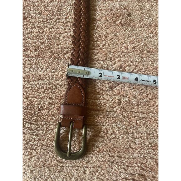 Vintage Woven Brown Leather Belt Brass Buckle 42” Unisex Boho Rustic Style - Picture 6 of 6